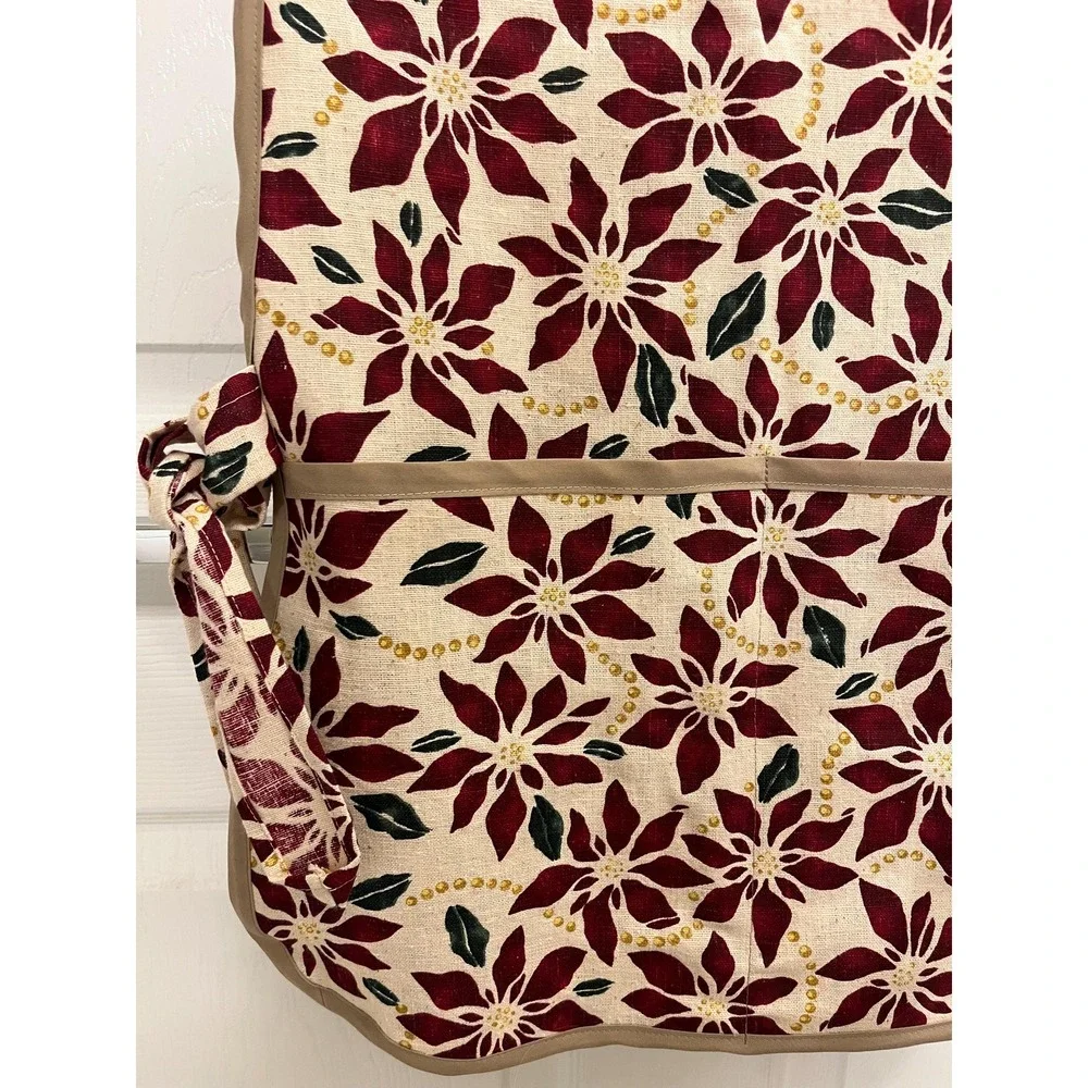 Handcrafted Poinsettia Kitchen Apron: Side Tie, XS-XL Ladies Size